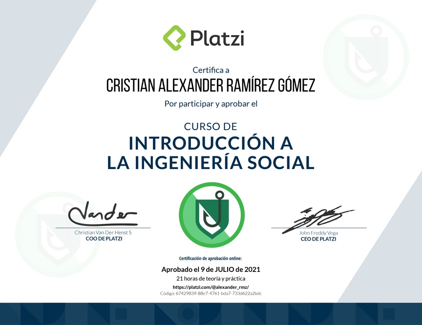 Diploma del Curso de Introducción a la Ingeniería Social: Técnicas, Ataques y Pretexting