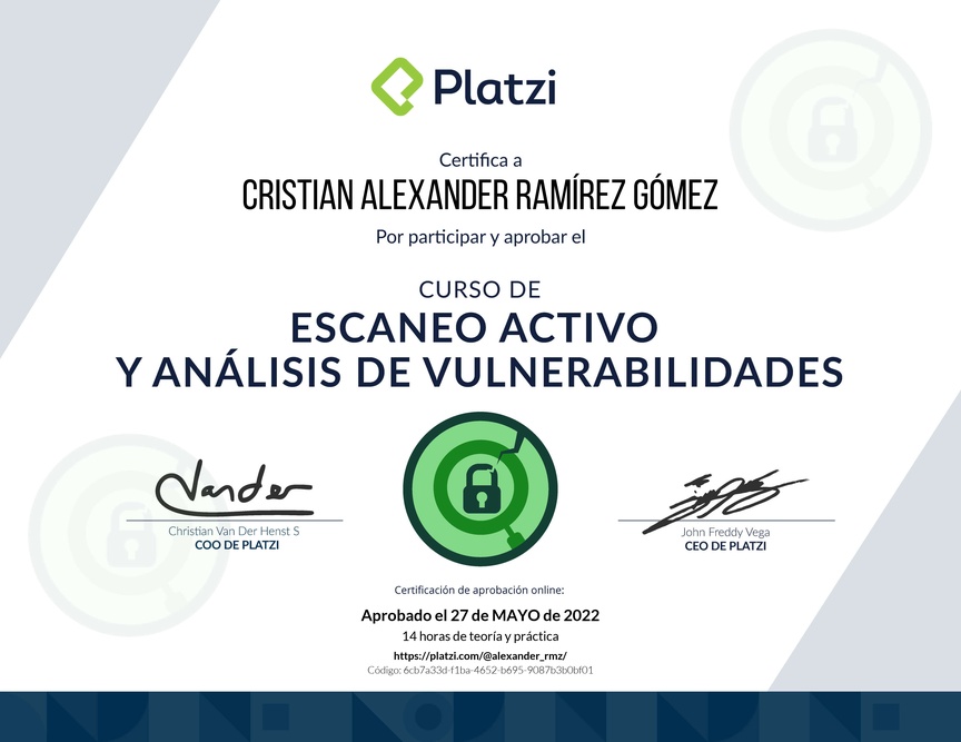 Diploma del Curso de Escaneo Activo y Análisis de Vulnerabilidades