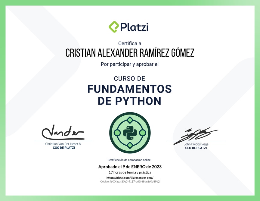 Diploma del Curso de Fundamentos de Python