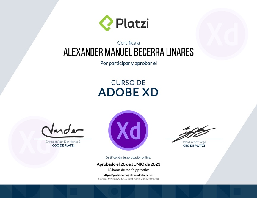 Diploma del Curso de Adobe XD 2019