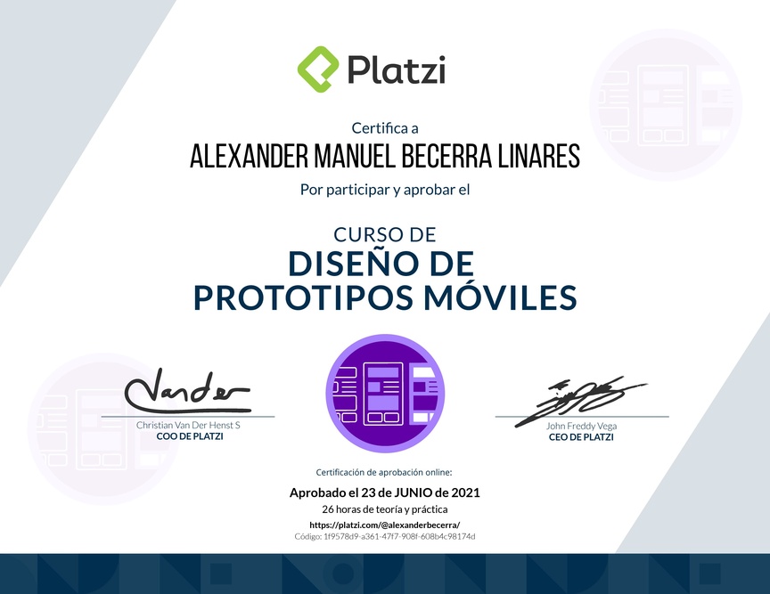 Diploma del Curso de Diseño de Prototipos Móviles