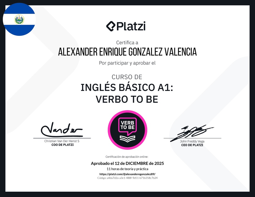 Diploma del Curso de Inglés Básico A1: Verbo To Be
