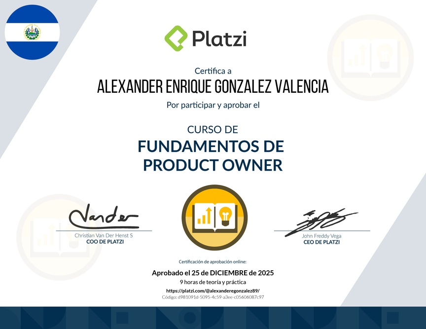 Diploma del Curso de Fundamentos de Product Owner