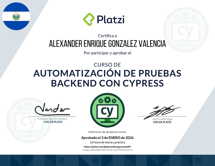 Diploma del Curso de Automatización de Pruebas de Backend con Cypress