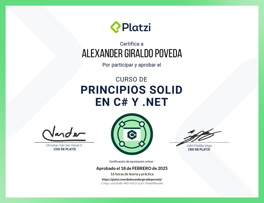 Diploma del Curso de Principios SOLID en C# y .NET