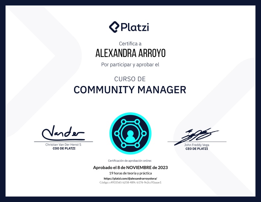 Diploma del Curso de Community Manager (2023)