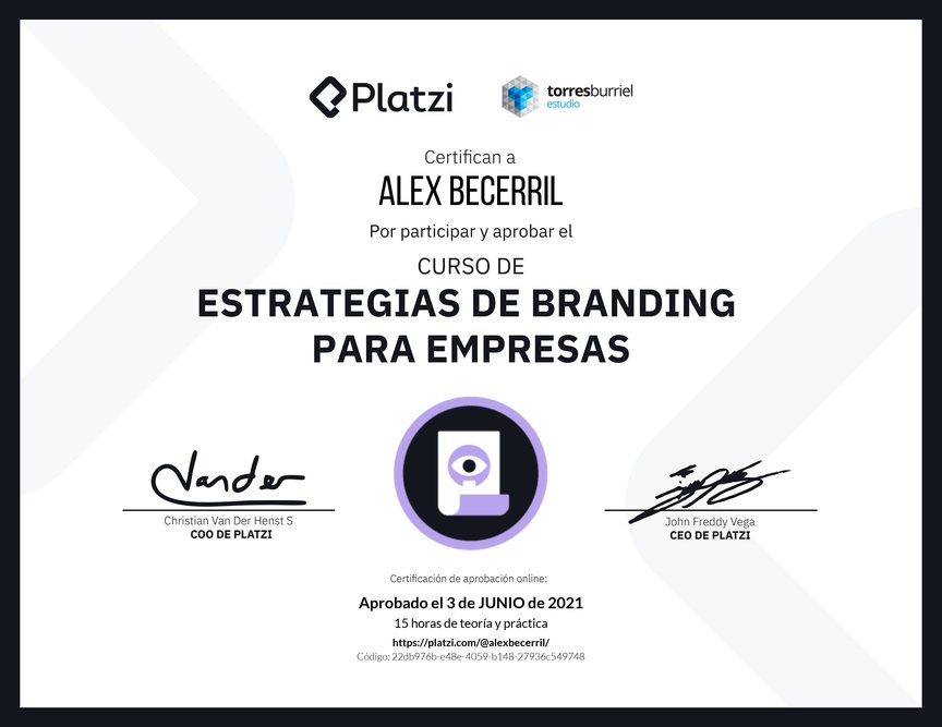 Diploma del Curso de Diseño y Desarrollo de Estrategias de Marca