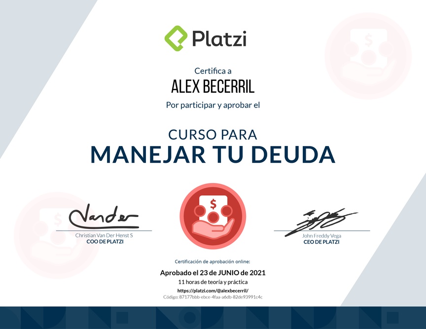 Diploma del Curso de Manejo de Crédito Personal y Deuda