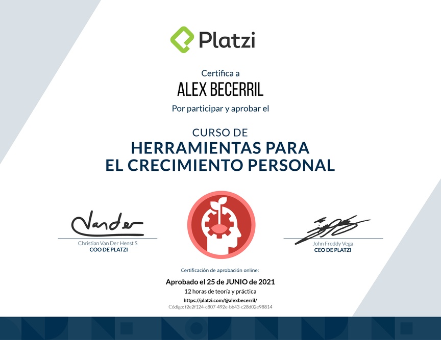 Diploma del Curso de Herramientas para el Crecimiento Personal