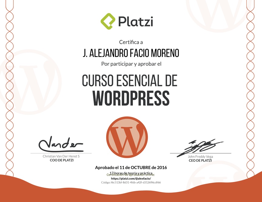 Diploma del Curso Esencial de WordPress
