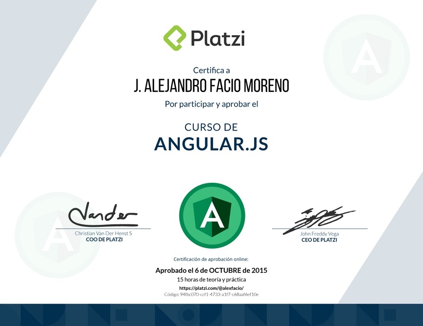 Diploma del Curso de Angular JS 2015
