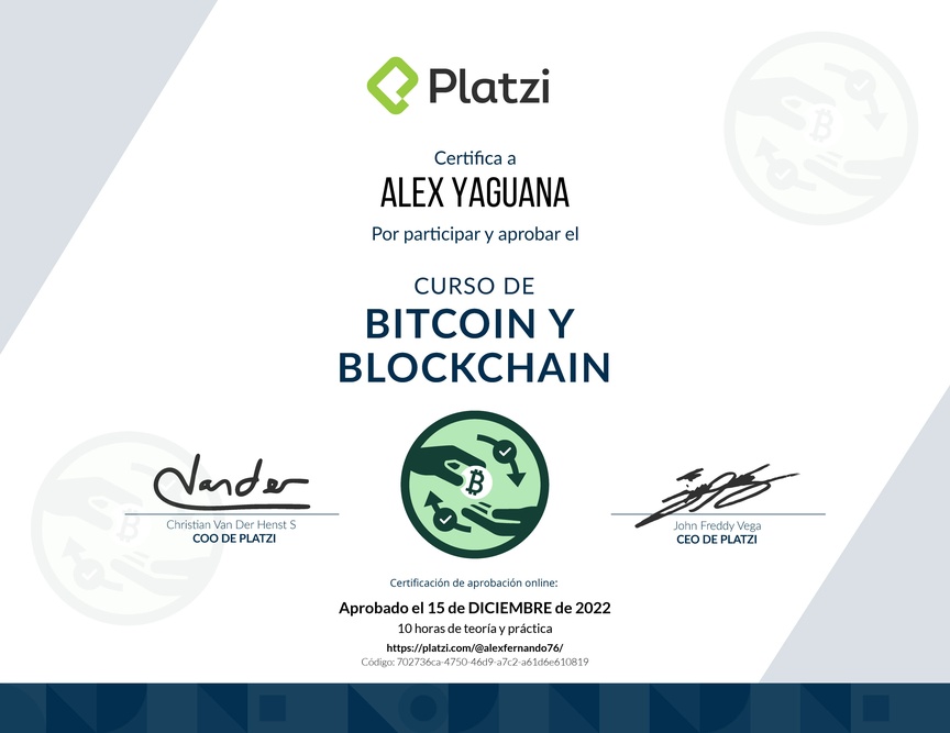 Diploma del Curso de Bitcoin y Blockchain
