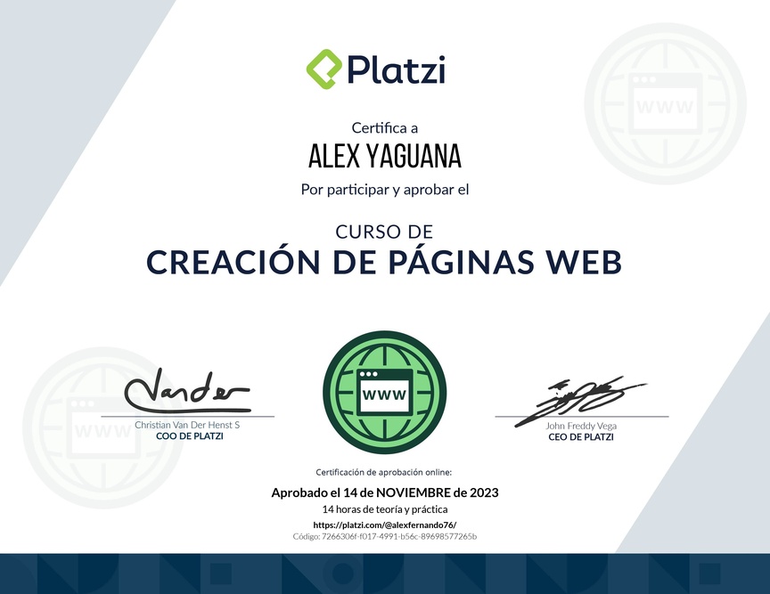 Diploma del Curso de Creación de Páginas Web con Wordpress y No-code