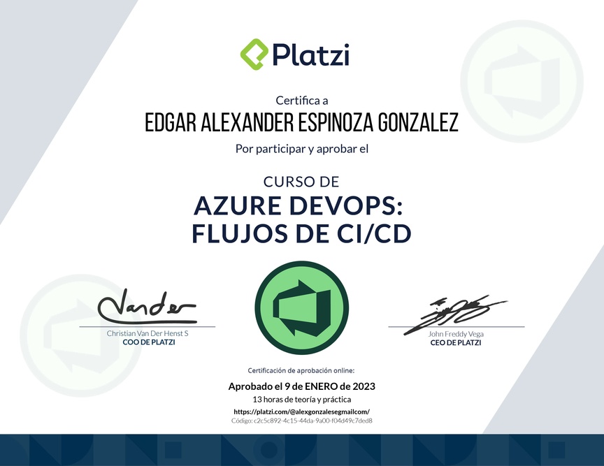 Diploma del Curso de Azure DevOps: Flujos de CI/CD