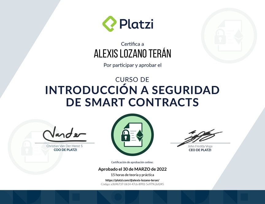 Diploma del Curso de Introducción a Seguridad de Smart Contracts