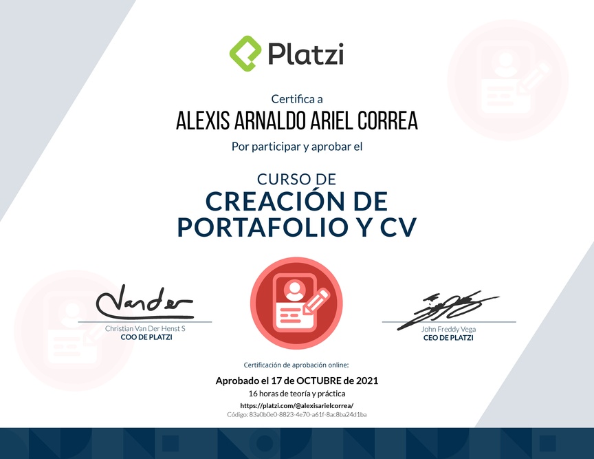 Diploma del Curso de Creación de Portafolio y CV
