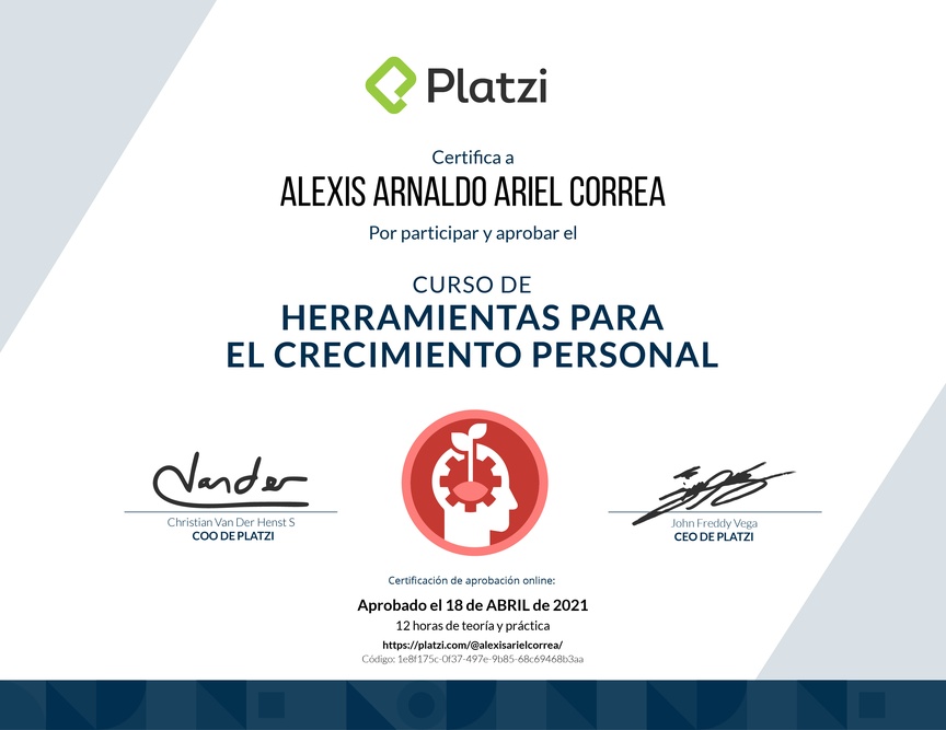 Diploma del Curso de Herramientas para el Crecimiento Personal
