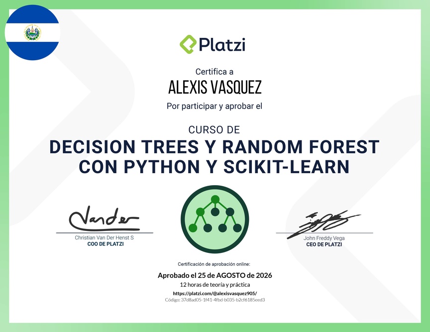 Diploma del Curso de Decision Trees y Random Forest con Python y scikit-learn