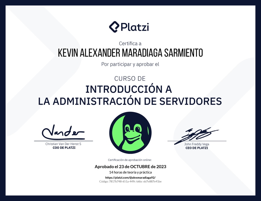 Diploma del Curso de Introducción a la Administración de Servidores Linux