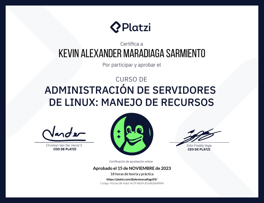 Diploma del Curso de Administración de Servidores Linux: Manejo de Recursos