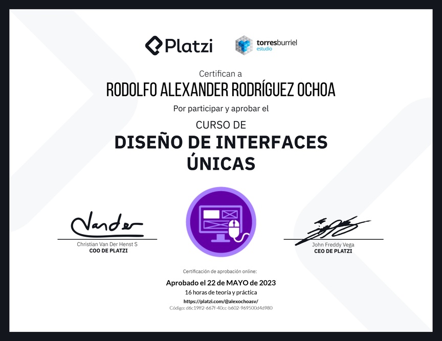 Diploma del Curso de Diseño de Interfaces Únicas