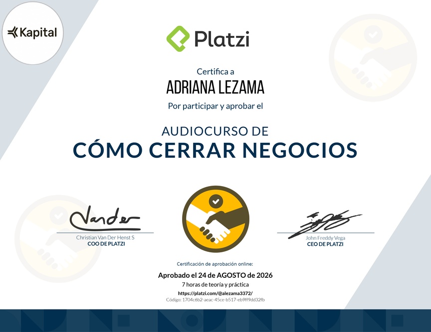 Diploma de Audiocurso de Negociación Efectiva para Cerrar Negocios