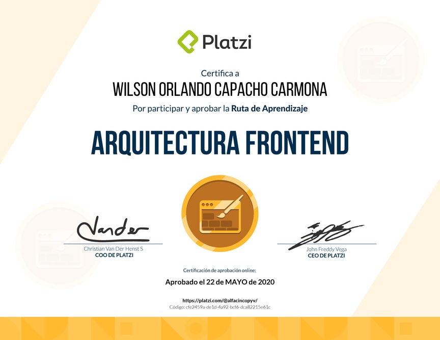 Diploma de la Ruta de Aprendizaje de Arquitectura Frontend