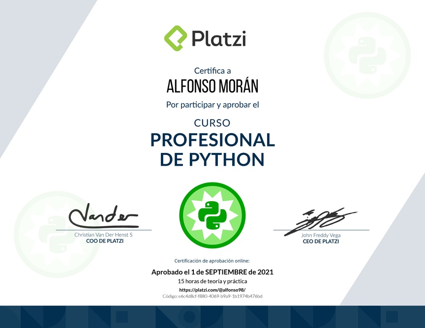 Diploma del Curso Profesional de Python