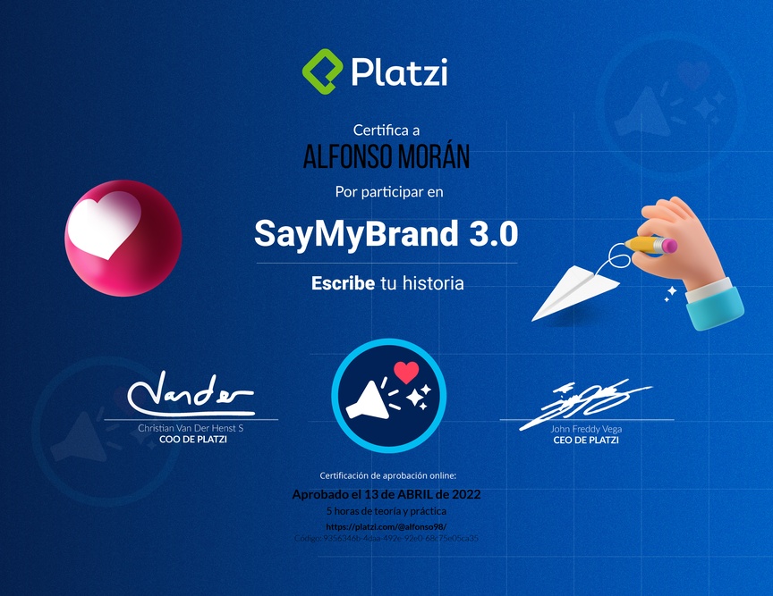 Diploma de Reto SayMyBrand: Escribe tu historia