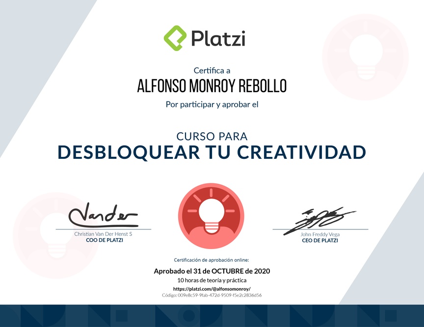 Diploma de Audiocurso de Desarrollo de Creatividad para tu Vida Profesional