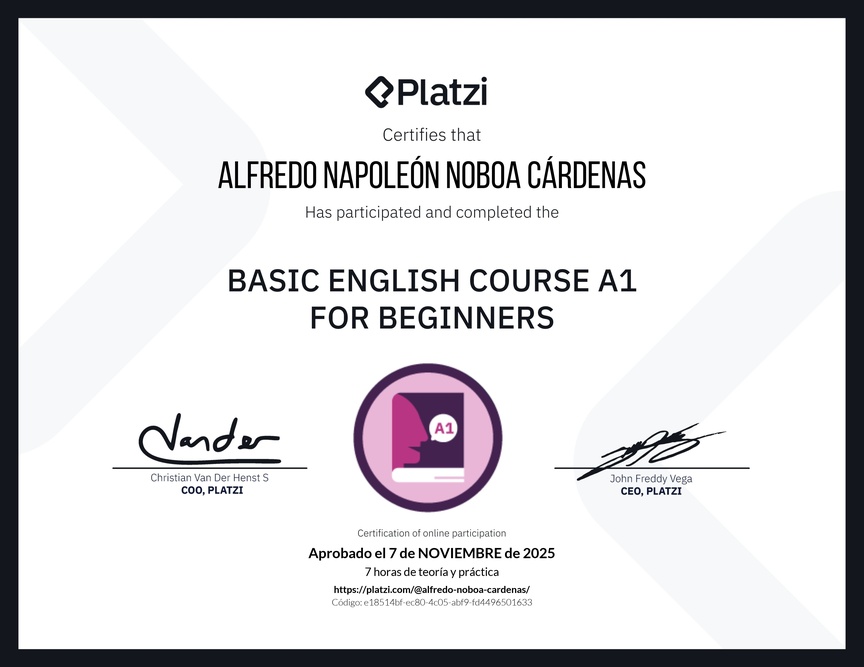 Diploma del Curso de Inglés Básico A1 para Principiantes