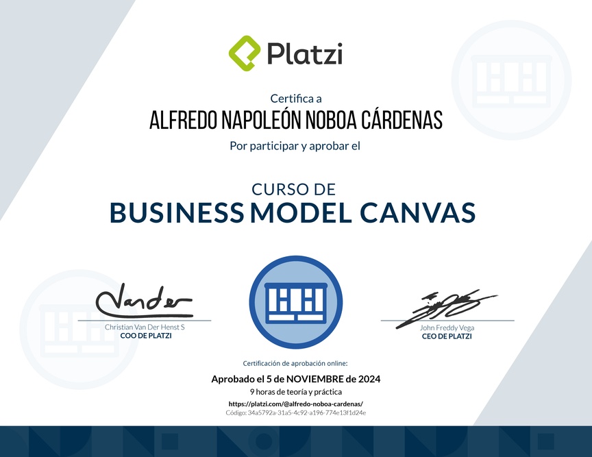 Diploma del Curso de Business Model Canvas