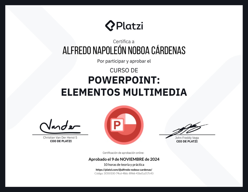 Diploma del Curso de PowerPoint: Elementos Multimedia