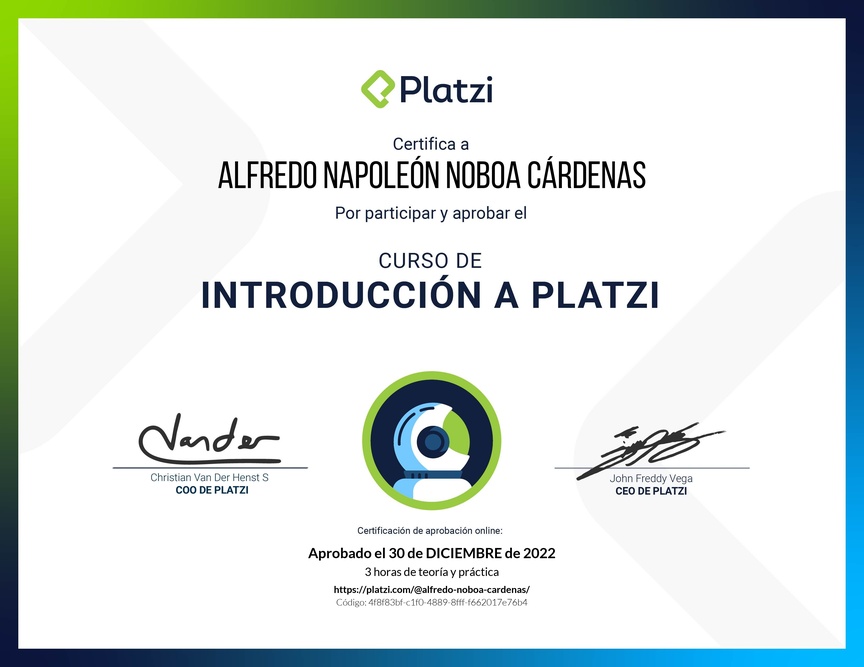 Diploma del Curso de Introducción a Platzi