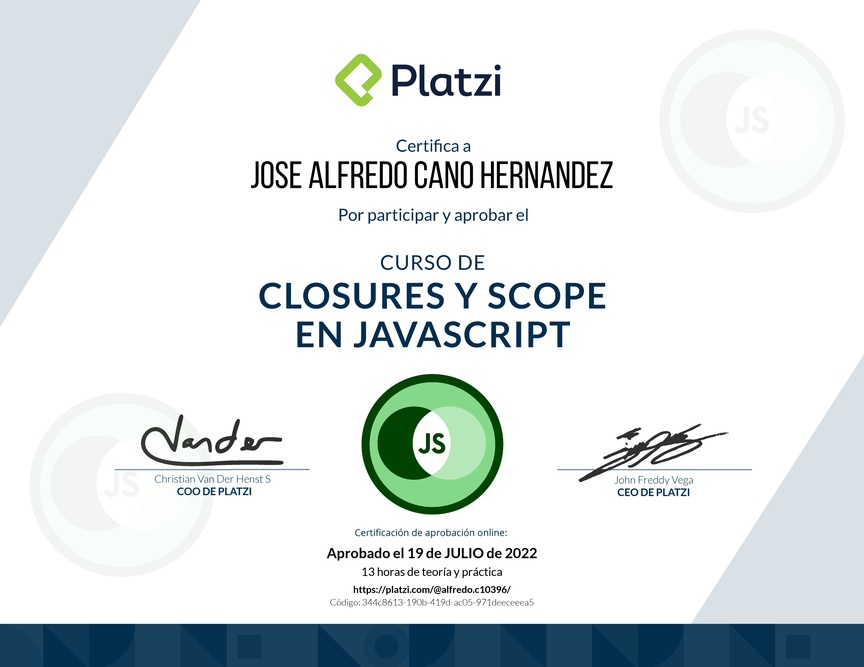 Diploma del Curso de Closures y Scope en JavaScript