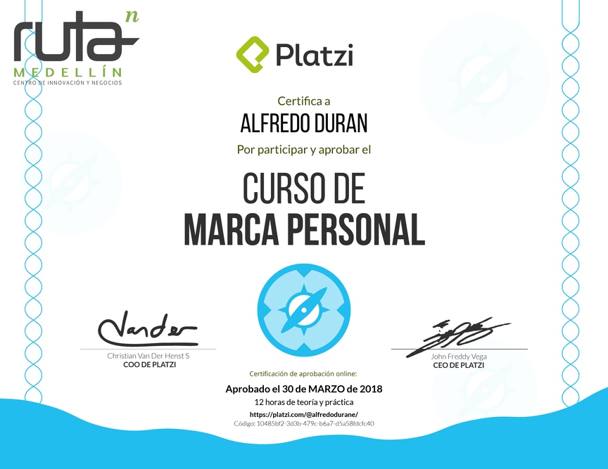 Diploma del Curso Gratis de Marca Personal 2018