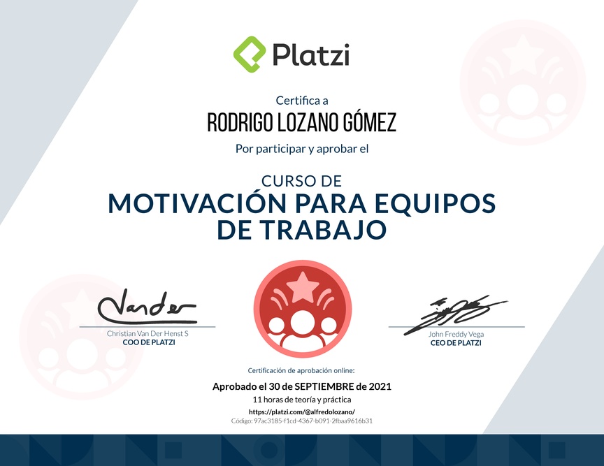 Diploma del Curso de Motivación para Equipos de Trabajo