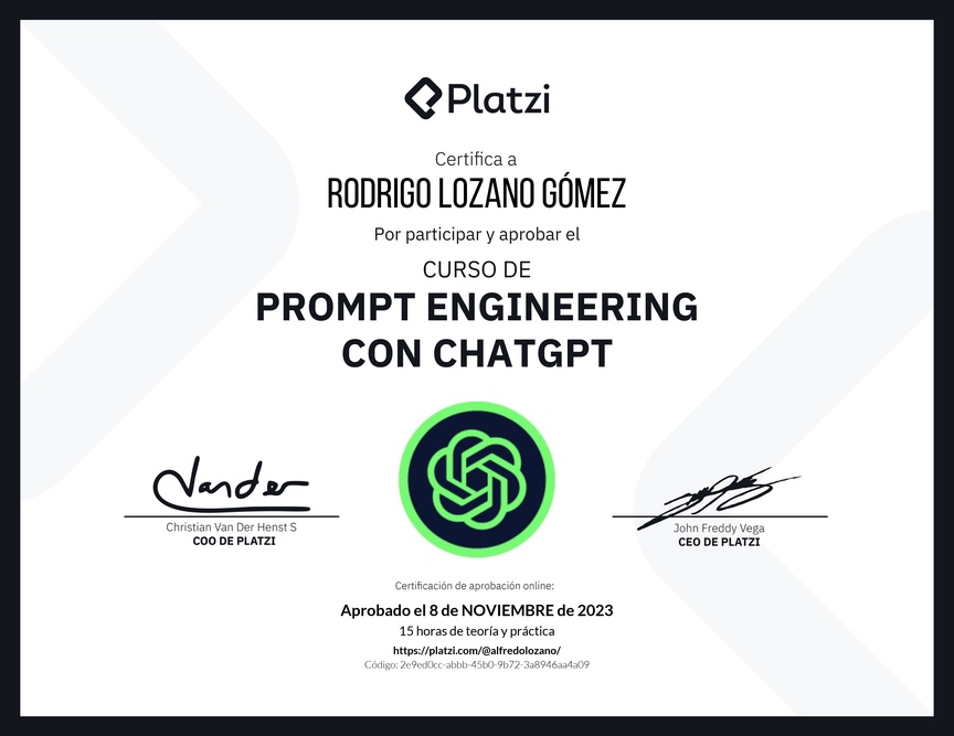 Diploma del Curso de Prompt Engineering con ChatGPT