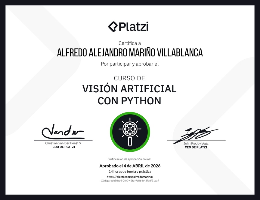Diploma del Curso de Visión Artificial con Python