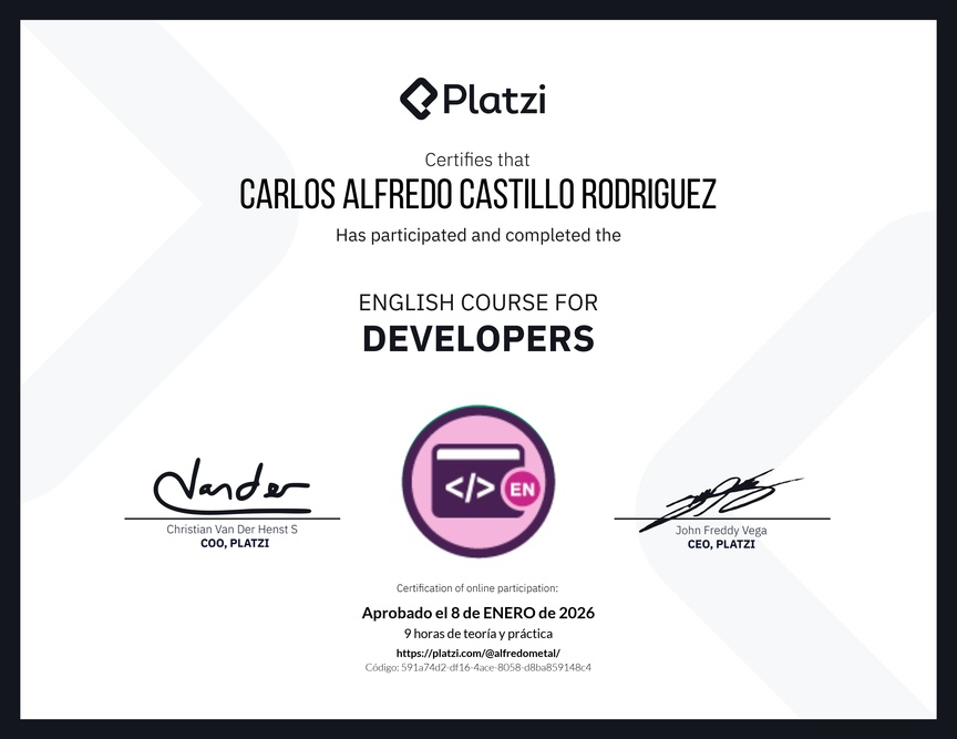 Diploma del Curso de Inglés para Programadores