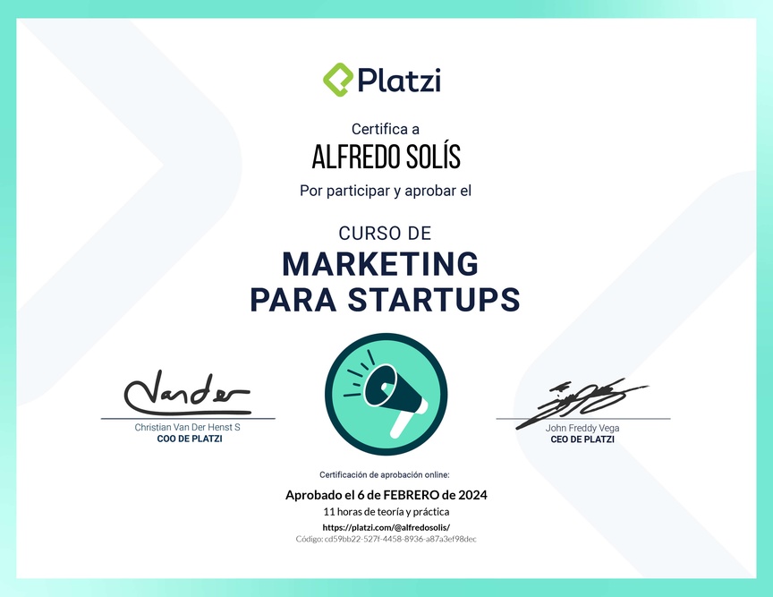 Diploma del Curso de Marketing para Startups