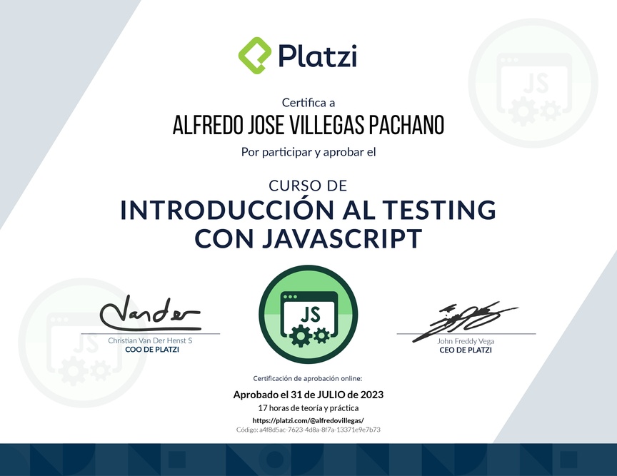 Diploma del Curso de Introducción al Testing con JavaScript