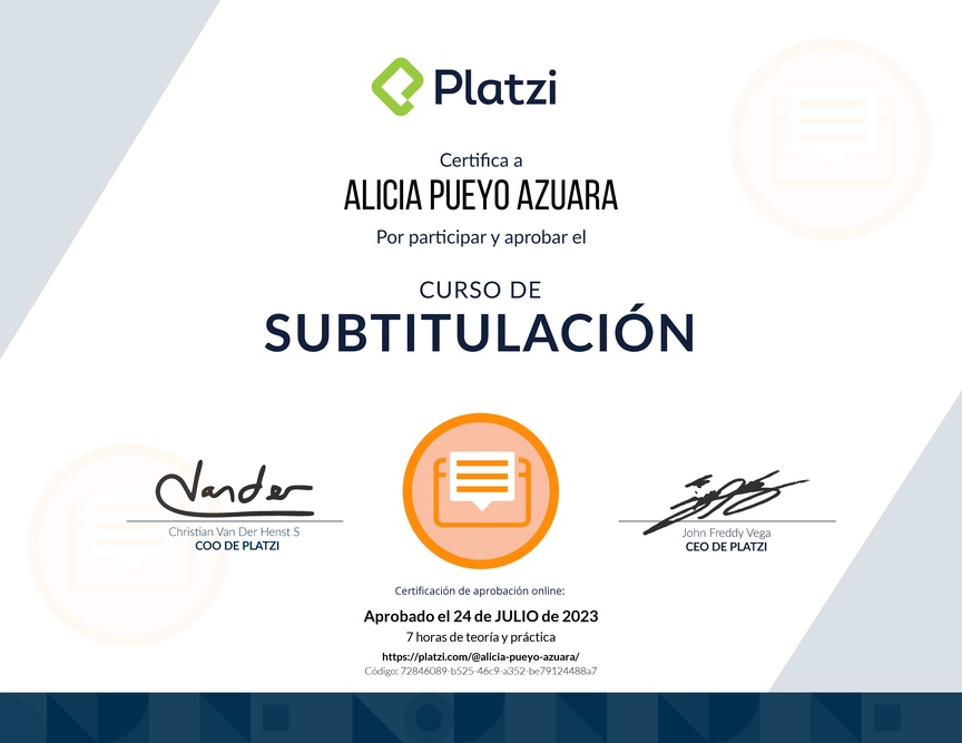 Diploma del Curso de Subtitulación para Video