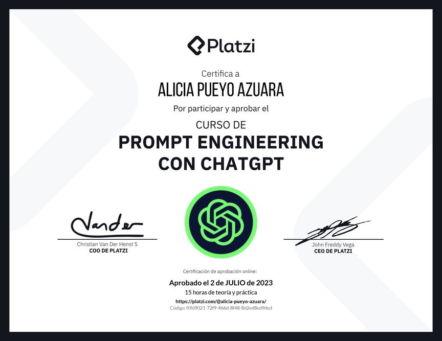 Diploma del Curso de Prompt Engineering con ChatGPT