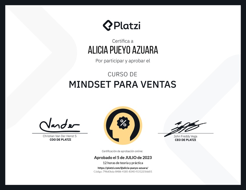 Diploma de Mindset para Ventas
