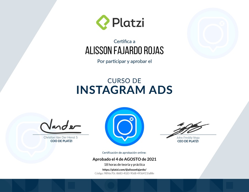 Diploma del Curso de Instagram Ads