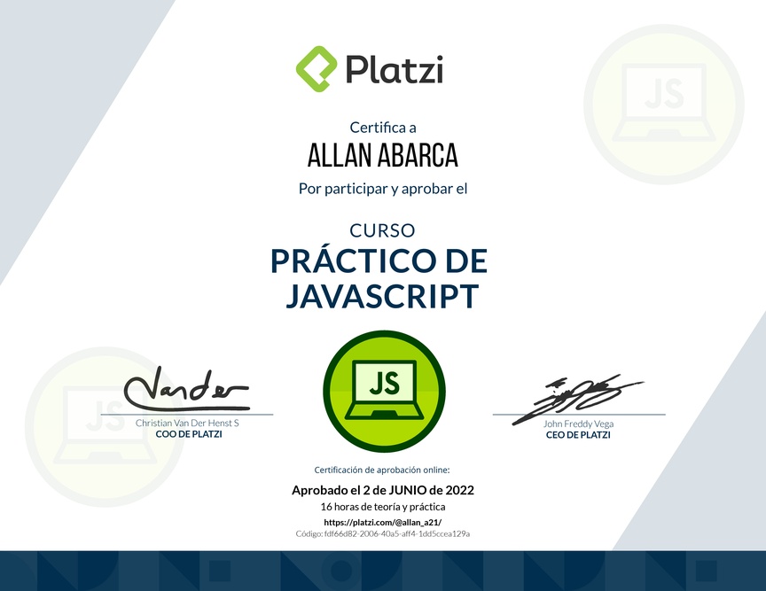 Diploma del Curso Práctico de JavaScript