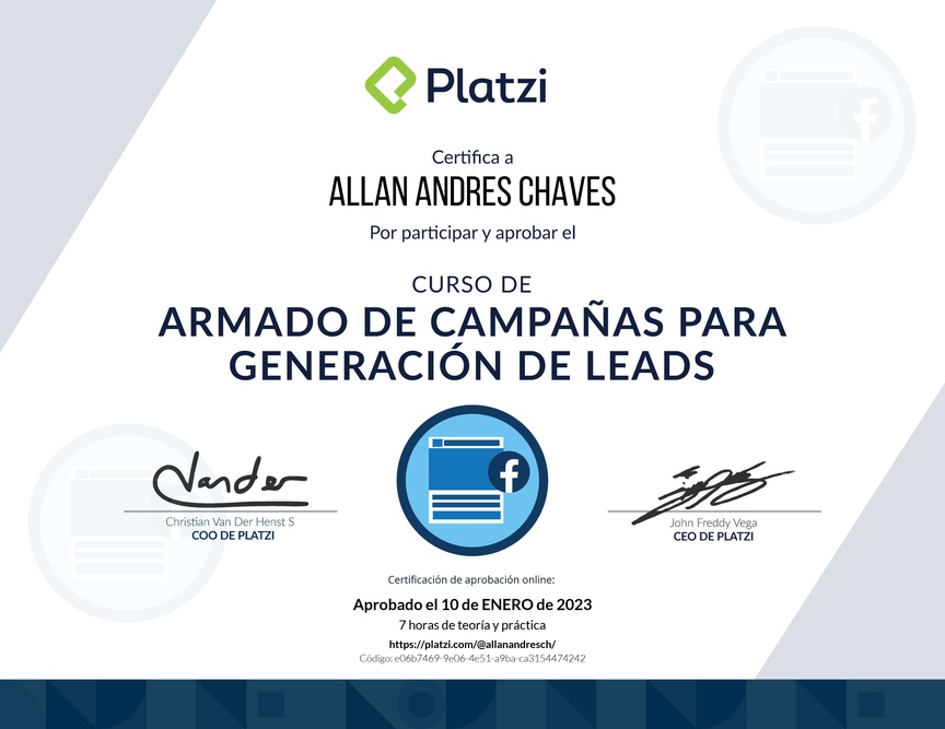 Diploma del Curso de Captación de Clientes con Meta Ads