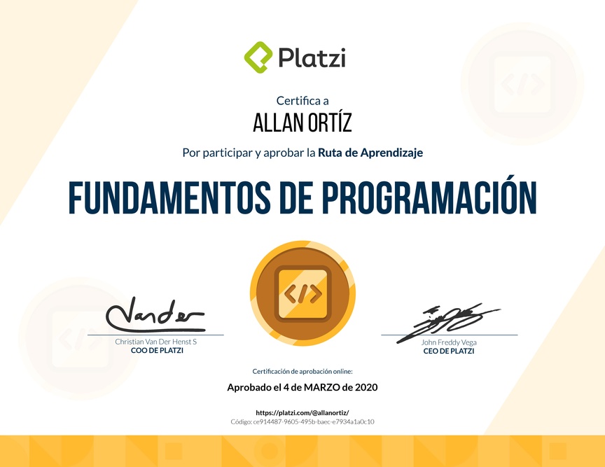 Diploma de la Ruta de Aprendizaje de Fundamentos de programación