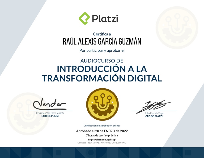 Diploma de Audiocurso de Transformacion Digital Inicial para Comprender, Identificar y Hacer Crecer tu Empresa